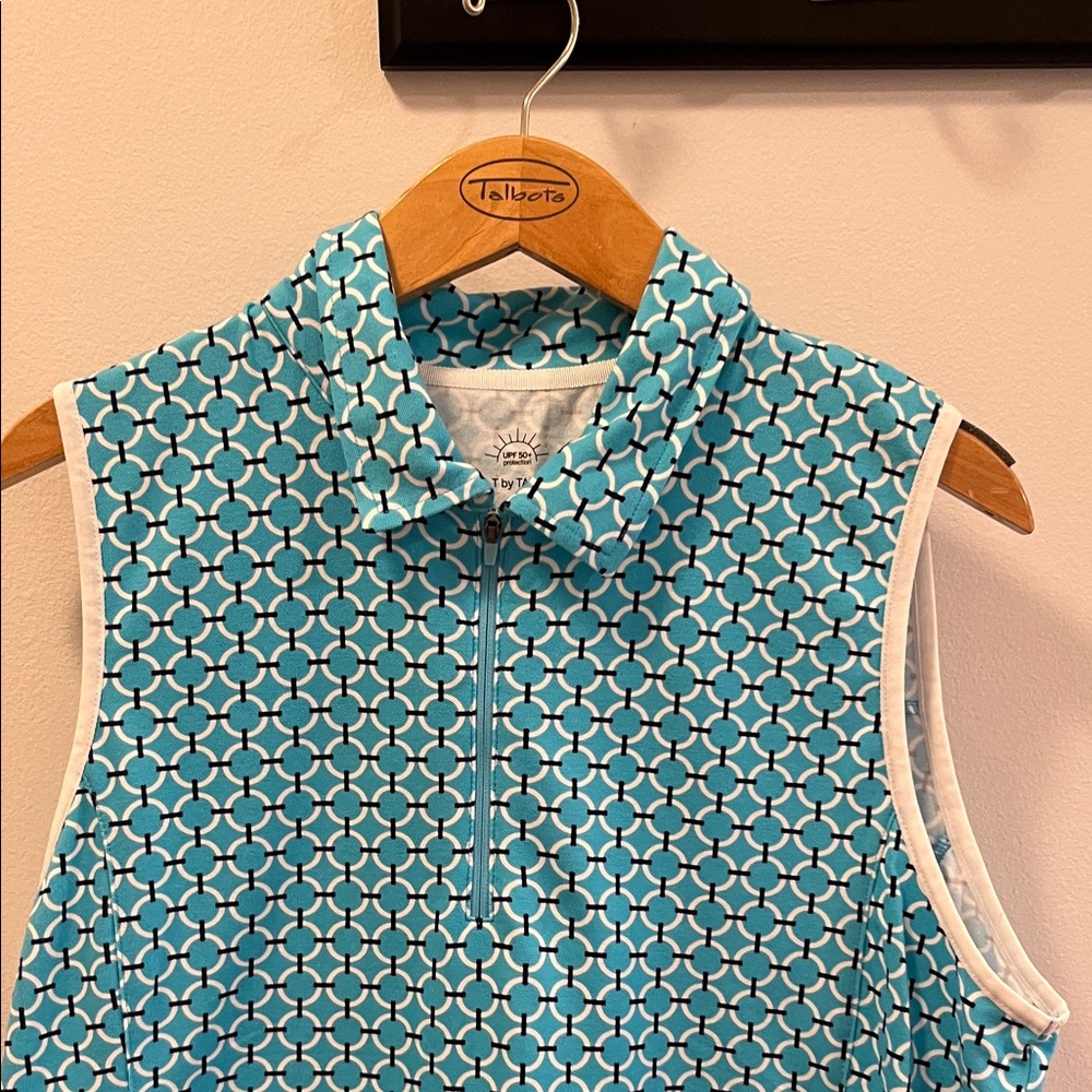 Talbots Teal and White Geometric Button Down Shirt